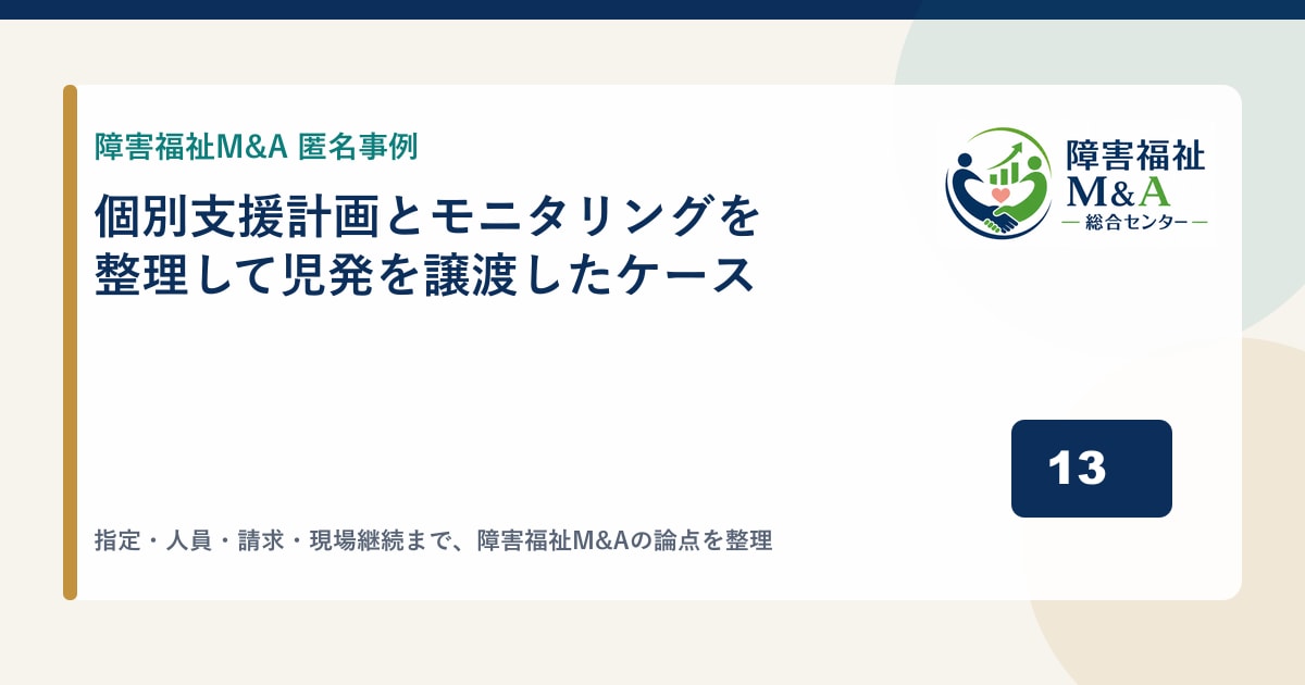 【匿名事例】個別支援計画とモニタリングを整理して児発を譲渡したケース