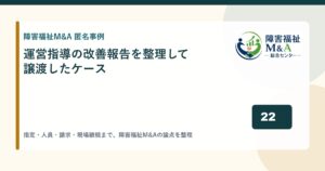 【匿名事例】運営指導の改善報告を整理して譲渡したケース