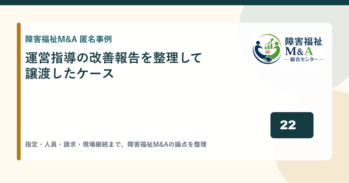 【匿名事例】運営指導の改善報告を整理して譲渡したケース